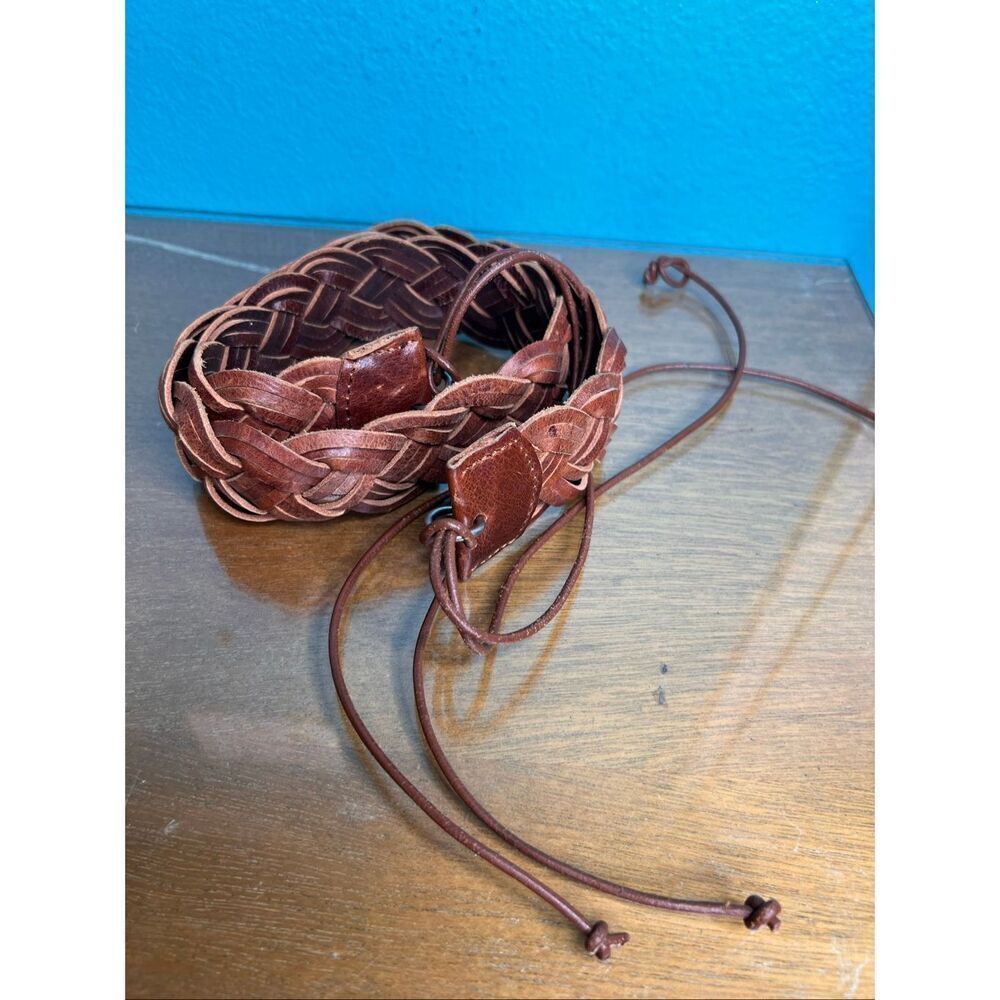BANANA REPUBLIC LEATHER Wide Braided Brown Belt medium